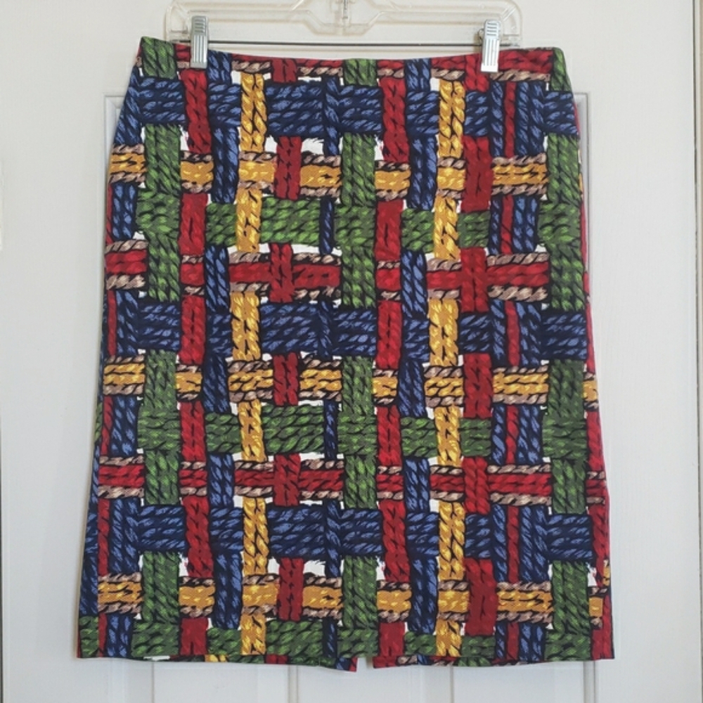 TALBOTS Rope Plaid Pencil Skirt Basketweave Colorful Preppy Office Midi Size 12 - Picture 3 of 9